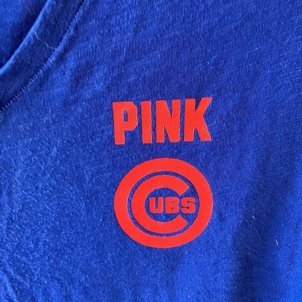 Pink Victoria's Secret‎ Chicago Cubs V Neck T Shirt Blue Women's Size XS EUC